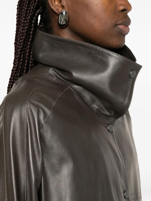 Nour Hammour flap-pocket leather jacket - Brown