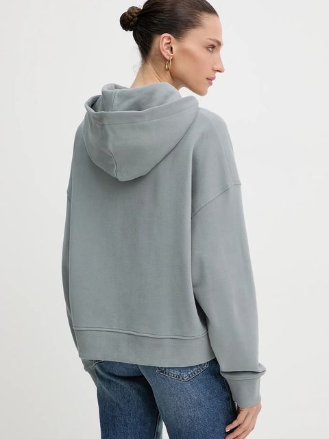 BOSS Orange bluza bawełniana damska kolor szary z kapturem z aplikacją 50545507