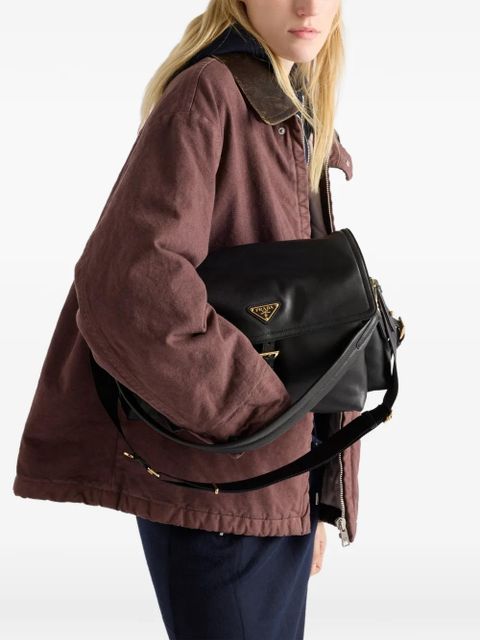 Prada logo leather shoulder bag - Black