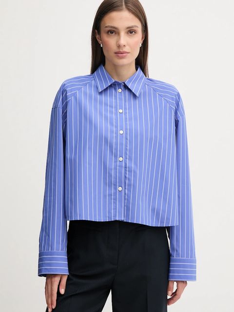 Calvin Klein Jeans koszula bawełniana damska kolor fioletowy relaxed z kołnierzykiem klasycznym LV047C118G - zdjęcie produktu nr 1