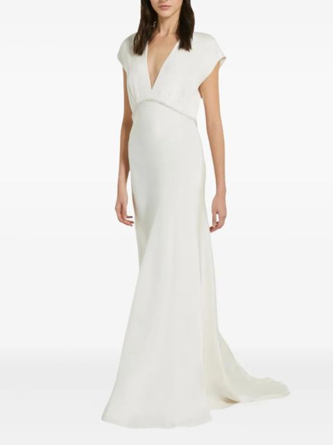 Max Mara Burano V-neck embellished maxi dress - White