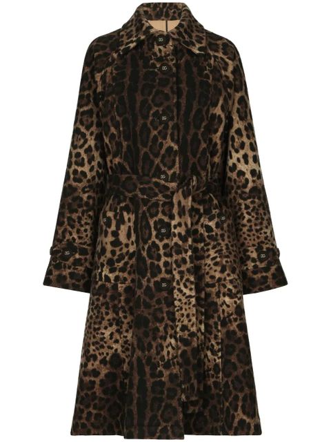 Dolce & Gabbana leopard-print belted single-breasted coat - Brown - zdjęcie produktu nr 1