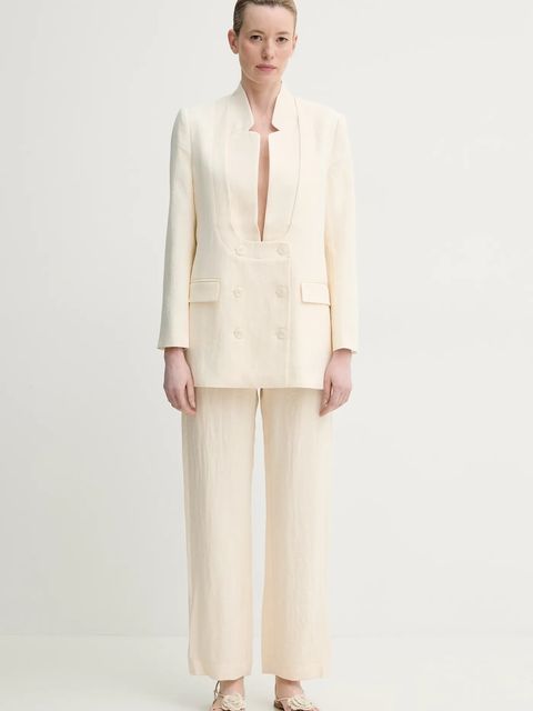 MUNTHE spodnie FARRIS damskie kolor beżowy proste high waist 251141725112 - zdjęcie produktu nr 2