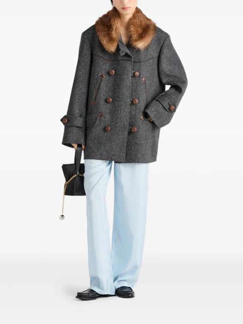 Prada herringbone fur-collar coat - Grey - zdjęcie produktu nr 2