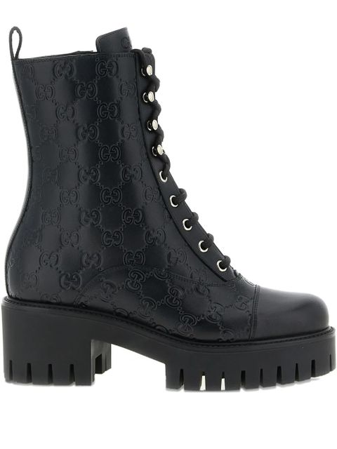 Gucci 60mm GG leather lace-up boots - Black