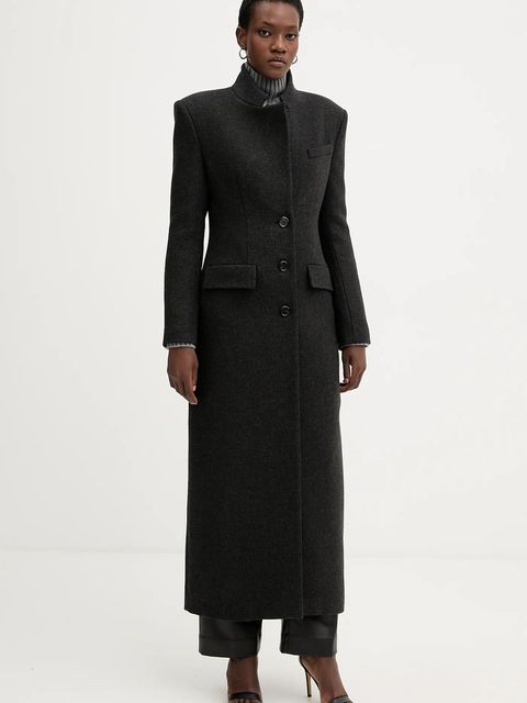 Pinko sweter wełniany damski kolor szary lekki z golfem 105396 A2PL