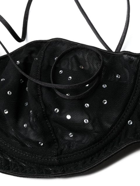 Oséree crystal-embellished mesh bra set - Black