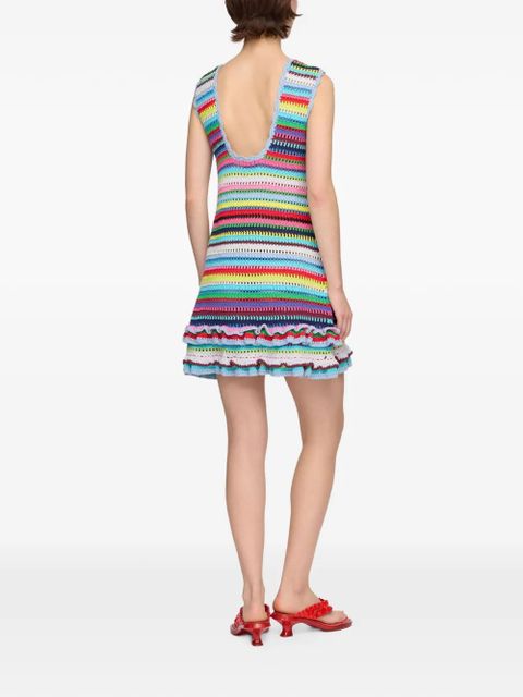 GANNI crochet-knit mini dress - Blue