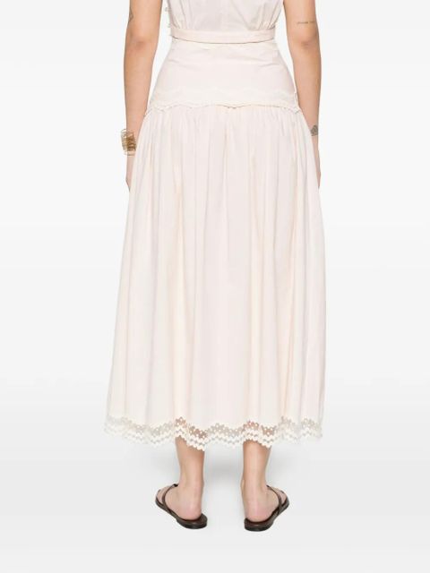 SANDRO Brune lace-trim A-line mid skirt - Pink