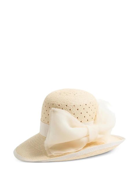 Valentino Garavani VLogo Signature hat in perforated panama with organza bow - Neutrals - zdjęcie produktu nr 1