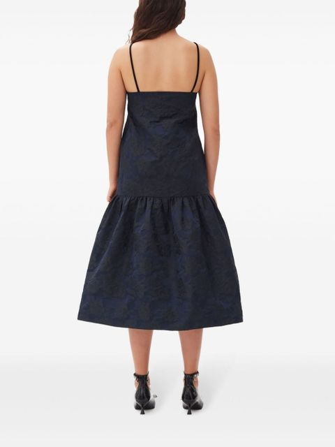 GANNI patterned-jacquard midi dress - Blue
