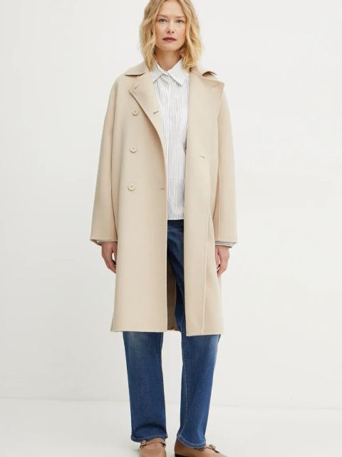 Weekend Max Mara płaszcz wełniany damski kolor beżowy przejściowy 2515011021600