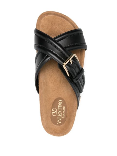 Valentino Garavani VLogo-plaque leather slides - Black