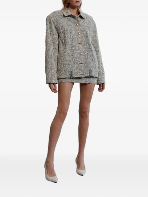 Aje Bloom floral-embroidered denim jacket - Blue