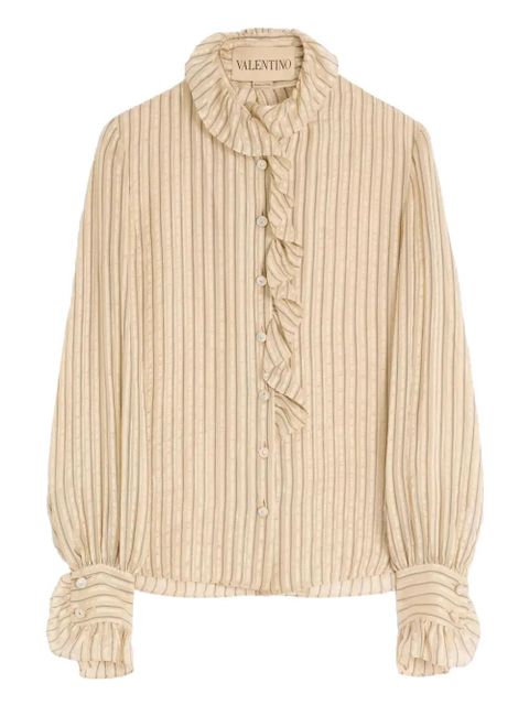 Valentino Garavani ruffle-detail striped shirt - Neutrals - zdjęcie produktu nr 1
