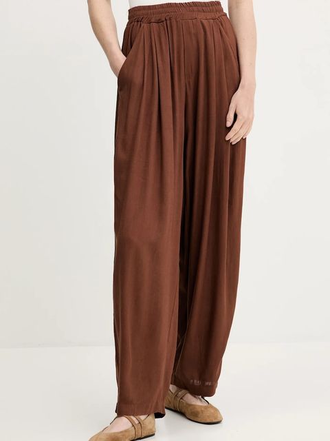 Answear.LAB spodnie z lnem damskie kolor brązowy proste high waist - zdjęcie produktu nr 1