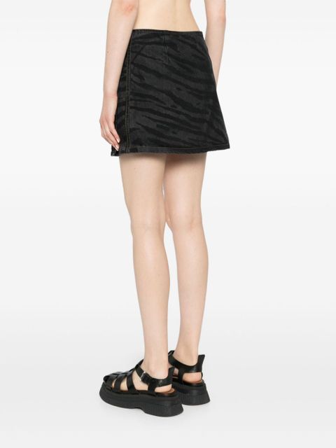 GANNI zebra-print denim miniskirt - Black
