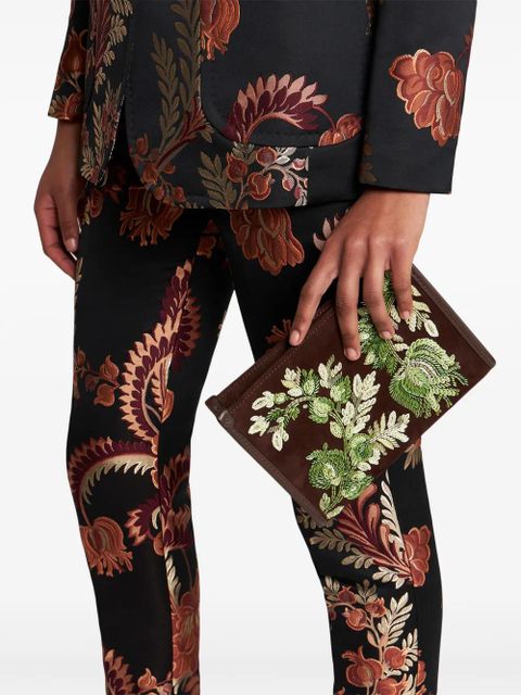 ETRO embroidered suede pouch - Brown