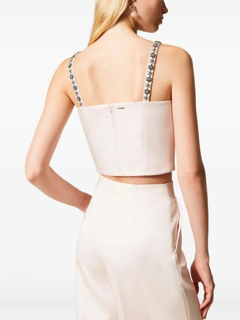 TWINSET embroidered-strap duchess-satin top - White
