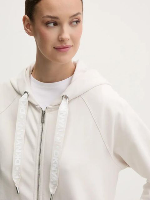 Dkny bluza damska kolor beżowy z kapturem gładka DP5J9510