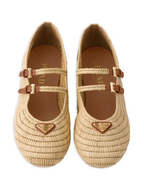 Prada straps buckles crochet ballerinas - Neutrals