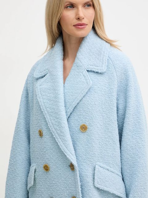 BOSS Orange płaszcz z dodatkiem wełny kolor niebieski 50548664