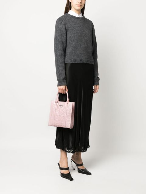 Prada logo-plaque crinkle-effect tote bag - Pink - zdjęcie produktu nr 2