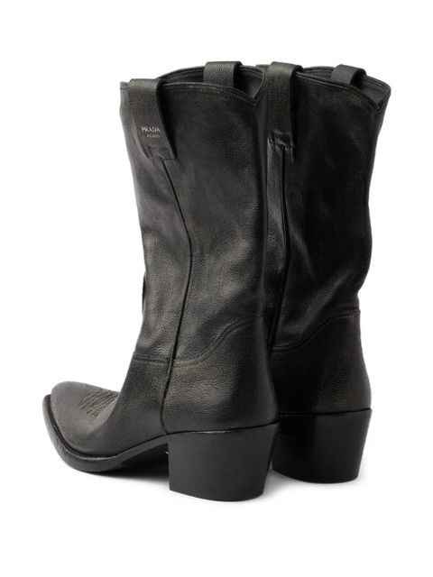 Prada 25mm grained leather cowboy boots - Black