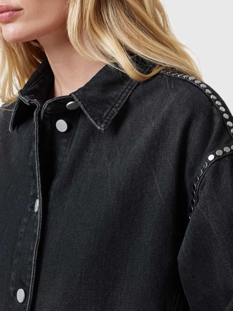 AllSaints kurtka jeansowa HETTIE kolor czarny przejściowa oversize W089PC