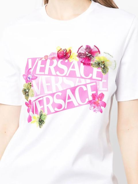 Versace floral logo-print T-shirt - White