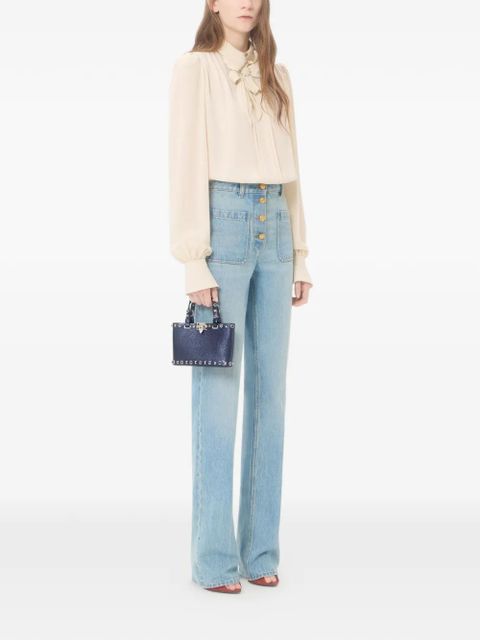 Valentino Garavani Rockstud mini shopping bag in laminated calfskin - Blue - zdjęcie produktu nr 2