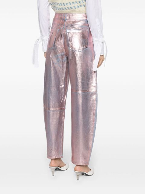 GANNI Foil Stary high-rise tapered-leg jeans - Pink