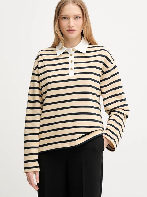 Tommy Hilfiger bluza bawełniana damska kolor beżowy wzorzysta WW0WW47457 - zdjęcie produktu nr 1