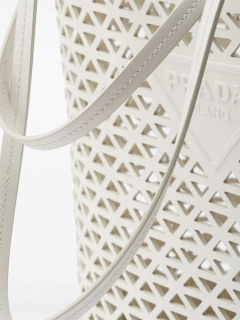 Prada logo-perforated leather tote bag - White
