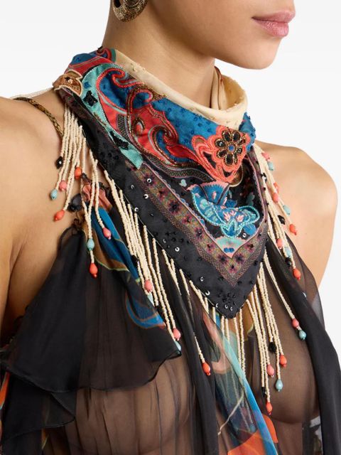 ETRO fringing silk scarf - Black