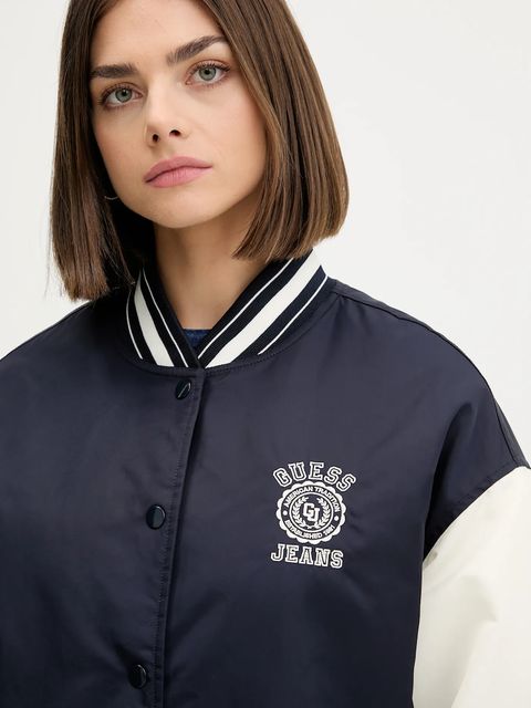 Guess Jeans kurtka bomber kolor granatowy przejściowa W5YL15 WHAA2