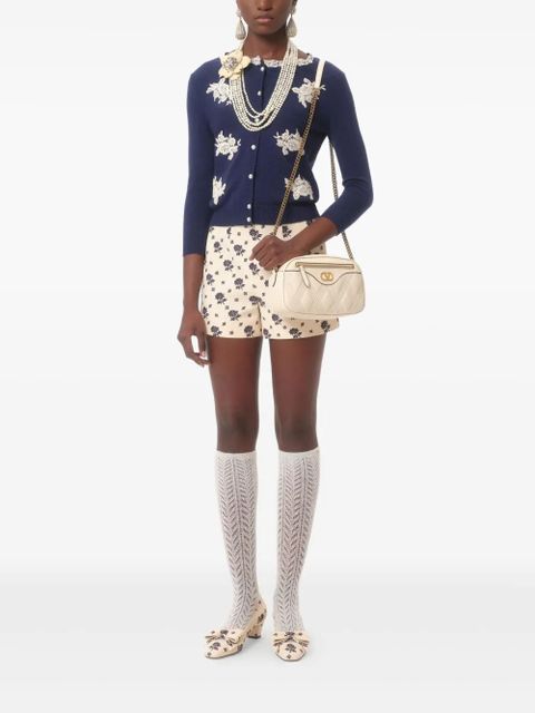 Valentino Garavani lace-trim embroidered cardigan - Blue