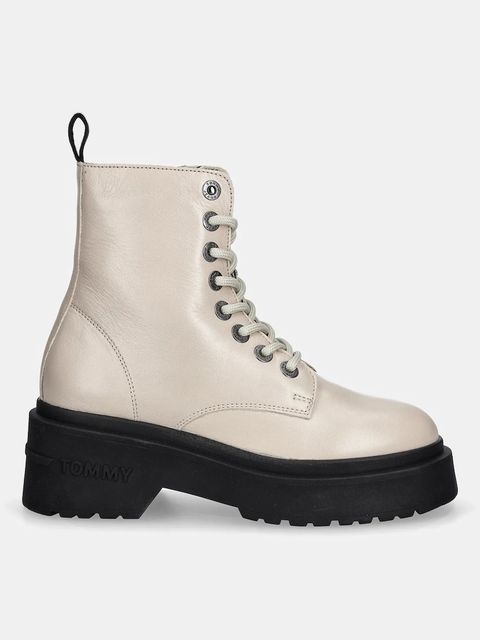 Tommy Jeans workery skórzane TJW CHUNKY SHINY LEATHER BOOT damskie kolor beżowy na platformie EN0EN02848 - zdjęcie produktu nr 2