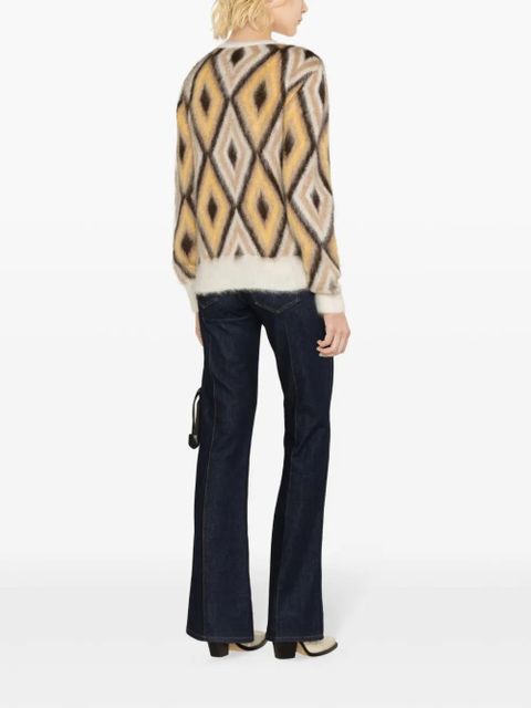 ETRO diamond-jacquard round-neck jumper - Brown