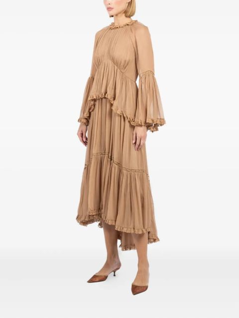 ZIMMERMANN Hypnotic asymmetric-hem midi dress - Neutrals