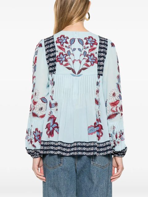 FARM Rio Marcelle floral-print pleated blouse - Blue