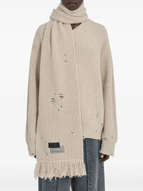 MM6 Maison Margiela ribbed frayed-edge scarf - Neutrals - zdjęcie produktu nr 2