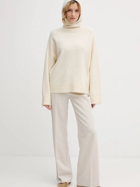 Barbour sweter wełniany damski kolor beżowy z golfem LKN1705 - zdjęcie produktu nr 2