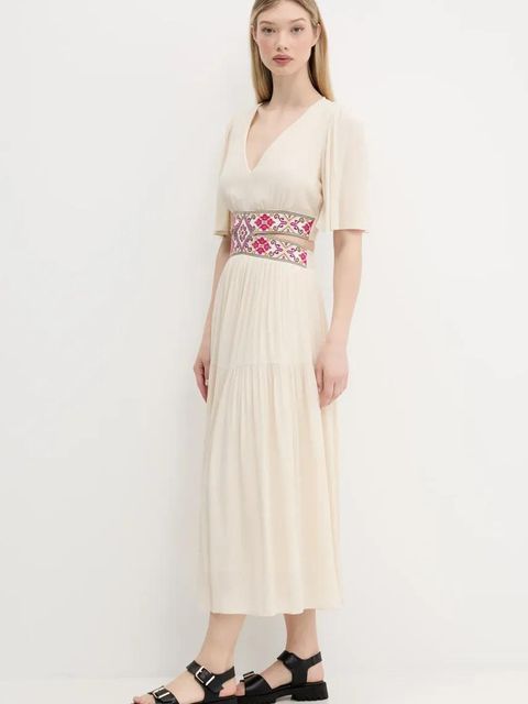 Desigual sukienka ELEMENT kolor beżowy maxi rozkloszowana 25SWVW98 - zdjęcie produktu nr 2