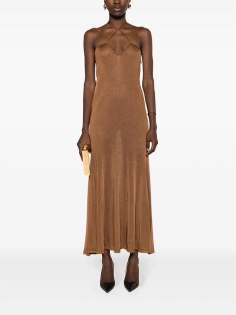 TOM FORD halterneck flared maxi dress - Brown