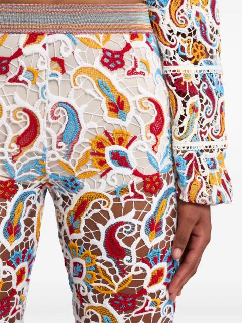 ETRO paisley-macramé flared trousers - White