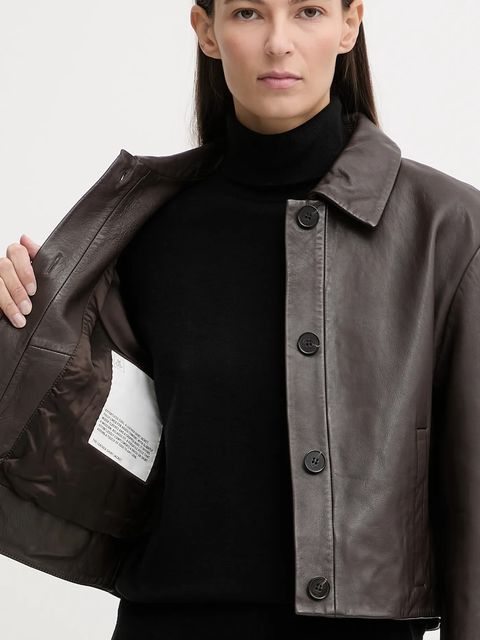 Marc O'Polo kurtka skórzana kolor brązowy przejściowa 510701073011