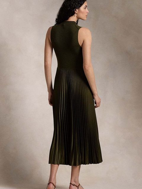 Polo Ralph Lauren sukienka wełniana kolor zielony midi rozkloszowana 211910816