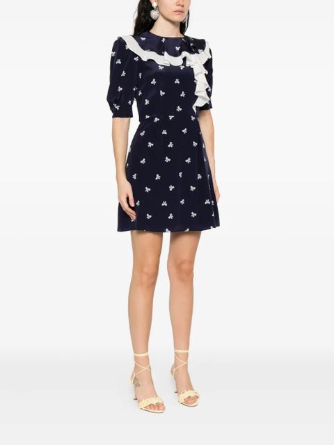 Alessandra Rich bow-print mini dress - Blue