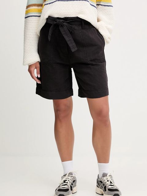 Napapijri szorty lniane N-Nice damskie kolor czarny gładkie high waist NP0A4IEX9411 - zdjęcie produktu nr 1